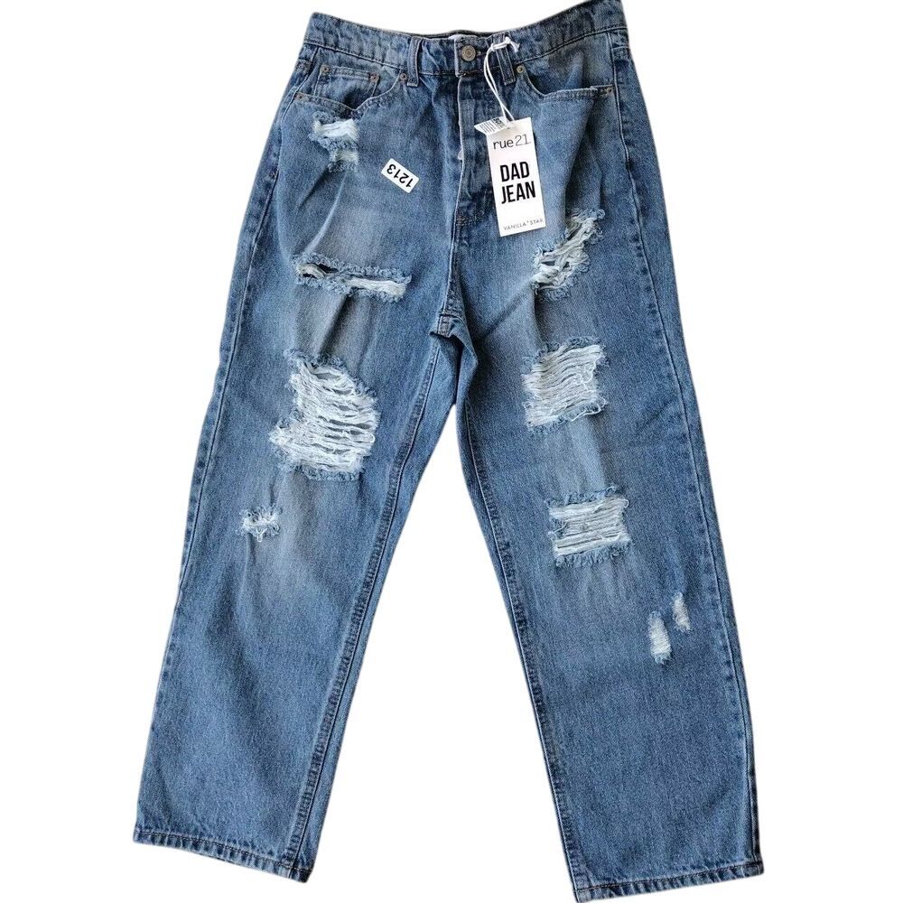 Rue21 Jeans Woman Junior 11 Blue Vanilla Star Denim Distressed button Closure